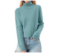 Generisch Maglione da donna con collo alto, sottile, morbido e caldo, elastico, verde, L