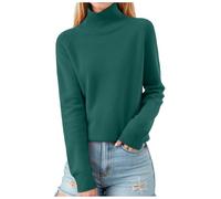 Generisch Maglione da donna con collo alto, sottile, morbido e caldo, elastico, Verde scuro, L