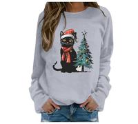 Generisch Maglione da donna con design natalizio per una comoda stagione invernale, alternativa alla felpa con cappuccio, grigio chiaro., M