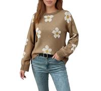 Generisch Maglione da donna con motivo a margherite, maglione casual dal design floreale, morbido maglione per un dolce look autunnale, Stil_j01 kaki, M