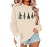 Generisch Maglione da donna di design con albero di Natale, a maniche lunghe, senza casual, con stampa motivo per gli amanti della natura, per il tempo libero, Wh1, L