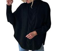 Generisch Maglione da donna elegante, a collo alto, oversize, a maglia, con motivo a treccia, maglione a maniche lunghe, grandi dimensioni, elegante in tinta unita, Nero , XL