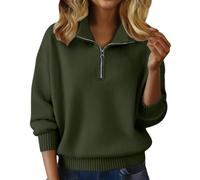 Generisch Maglione da donna elegante invernale - maglione per la transizione con cerniera a quarto di quarto maglione a maglia colletto alto, caldo, comodo maglione a maniche lunghe, Blackish Green