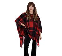 Generisch Maglione da donna, felpa natalizia, plaid da donna, a maglia, poncho, sciarpa, top, Colore: rosso, Taglia unica