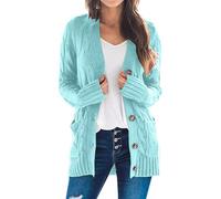 Generisch Maglione da donna in cashmere, open Front Button Down Cardigan con tasche, a maniche lunghe Cozy Knit Tops for Fall Winter, azzurro, L