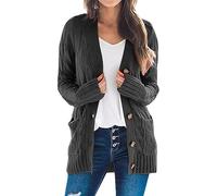 Generisch Maglione da donna in cashmere, open Front Button Down Cardigan con tasche, a maniche lunghe Cozy Knit Tops for Fall Winter, grigio scuro., S