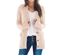Generisch Maglione da donna in cashmere, open Front Button Down Cardigan con tasche, a maniche lunghe Cozy Knit Tops for Fall Winter, Colore: rosa., S