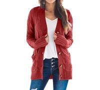 Generisch Maglione da donna in cashmere, open Front Button Down Cardigan con tasche, a maniche lunghe Cozy Knit Tops for Fall Winter, Colore: rosso, XXL