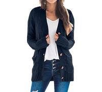 Generisch Maglione da donna in cashmere, open Front Button Down Cardigan con tasche, a maniche lunghe Cozy Knit Tops for Fall Winter, blu navy, XL