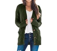 Generisch Maglione da donna in cashmere, open Front Button Down Cardigan con tasche, a maniche lunghe Cozy Knit Tops for Fall Winter, Verde militare, L