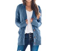 Generisch Maglione da donna in cashmere, open Front Button Down Cardigan con tasche, a maniche lunghe Cozy Knit Tops for Fall Winter, Blu, S
