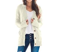 Generisch Maglione da donna in cashmere, open Front Button Down Cardigan con tasche, a maniche lunghe Cozy Knit Tops for Fall Winter, beige., S
