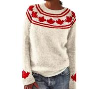 Generisch Maglione da donna invernale, con scollo rotondo, maglione natalizio, casual, da donna, a maniche lunghe, maglione invernale, caldo, elegante, maglione invernale S-4Xl, beige., XXL