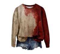 Generisch Maglione da donna per Halloween, con stampa di sangue, girocollo, a maniche lunghe, casual, autunno, inverno, basic, top per costume da festa, il mio account, Colore: rosso, S