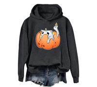 Generisch Maglione da donna per Halloween, con stampa dolce, in pile, per il tempo libero, a maniche lunghe, per lo sport, per la transizione, per le feste, per la corsa, O grigio scuro, L