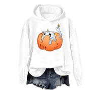 Generisch Maglione da donna per Halloween, con stampa dolce, in pile, per il tempo libero, a maniche lunghe, per lo sport, per la transizione, per le feste, per la corsa, O bianco., L