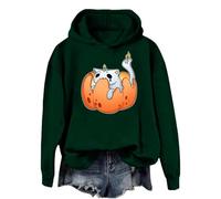 Generisch Maglione da donna per Halloween, con stampa dolce, in pile, per il tempo libero, a maniche lunghe, per lo sport, per la transizione, per le feste, per la corsa, O verde scuro, M