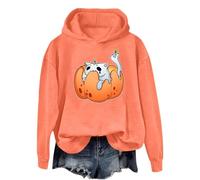 Generisch Maglione da donna per Halloween, con stampa dolce, in pile, per il tempo libero, a maniche lunghe, per lo sport, per la transizione, per le feste, per la corsa, O Orange, XXL