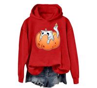 Generisch Maglione da donna per Halloween, con stampa dolce, in pile, per il tempo libero, a maniche lunghe, per lo sport, per la transizione, per le feste, per la corsa, O rosso., S