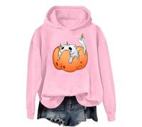 Generisch Maglione da donna per Halloween, con stampa dolce, in pile, per il tempo libero, a maniche lunghe, per lo sport, per la transizione, per le feste, per la corsa, O rosa., L