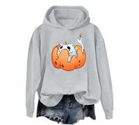 Generisch Maglione da donna per Halloween, con stampa dolce, in pile, per il tempo libero, a maniche lunghe, per lo sport, per la transizione, per le feste, per la corsa, O grigio., S