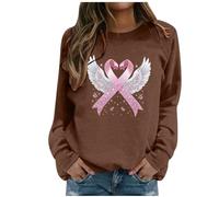 Generisch Maglione da donna per la coscienza del cancro al seno - Felpa con fiocco e ali a forma di cuore | Maglia ispiratrice come segno di forza, Stile E04 Marrone, S