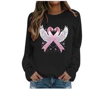 Generisch Maglione da donna per la coscienza del cancro al seno - Felpa con fiocco e ali a forma di cuore | Maglia ispiratrice come segno di forza, Stile E02 Nero, M