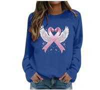 Generisch Maglione da donna per la coscienza del cancro al seno - Felpa con fiocco e ali a forma di cuore | Maglia ispiratrice come segno di forza, Stile E03 Blu, M
