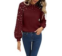Generisch Maglione da donna senza cappuccio, con scollo rotondo, a maniche lunghe, vintage, maglione invernale largo, elegante maglione da donna, Vino, M