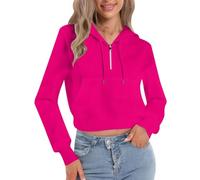 Generisch Maglione da donna sportivo slim fit a maniche lunghe con cerniera a quarto migliore vita, rosa intenso, 3XL
