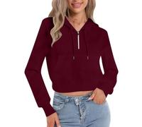 Generisch Maglione da donna sportivo slim fit a maniche lunghe con cerniera a quarto migliore vita, Vino, XXL