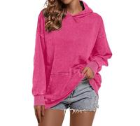 Generisch - Maglione da donna taglie forti, semplice felpa con cappuccio, nuda, con spalle profonde, top largo, rosa intenso, XL