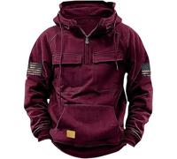 Generisch Maglione da uomo a 1/4 zip, con cappuccio, da uomo, nero, in cotone, con cappuccio, con cappuccio, multitasche, in pile, retrò, per la mezza stagione, 1, cachi, L