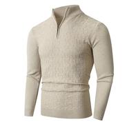 Generisch Maglione da uomo a collo alto, per il tempo libero, Y2K, in tinta unita, morbido, in cotone, a maniche lunghe, leggero, caldo, maglione a collo alto, beige., 3XL