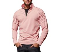 Generisch Maglione da uomo a mezza zip, senza cappuccio, oversize, maglione da lavoro, traspirante, a maglia fine, maglione invernale, Colore: rosso, S