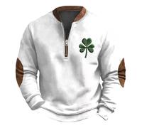 Generisch Maglione da uomo alla moda, a maniche lunghe, con stampa 3D, con chiusura lampo, maglione invernale a maniche lunghe, abbigliamento per il giorno dell'irlandese, 01 bianco, 5XL