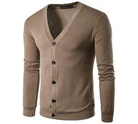 Generisch Maglione da uomo alla moda in pile con scollo a V, vestibilità sottile, a maniche lunghe, per un look casual alla moda, caffè, XXL
