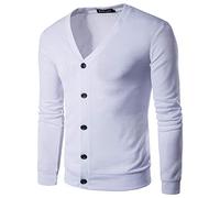 Generisch Maglione da uomo alla moda in pile con scollo a V, vestibilità sottile, a maniche lunghe, per un look casual alla moda, bianco, XXL