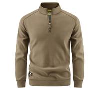 Generisch Maglione da uomo con colletto alto, a maniche lunghe, con cerniera a quarto in slim fit, classico e sportivo, per tutti i giorni e il tempo libero, Stile Q04 Marrone, M