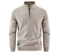 Generisch Maglione da uomo con colletto alto, a maniche lunghe, con cerniera a quarto in slim fit, classico e sportivo, per tutti i giorni e il tempo libero, Stile Q01 beige, M