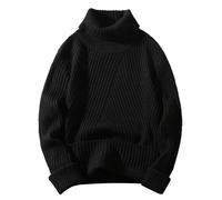 Generisch Maglione da uomo con dolcevita strutturato, per uno stile invernale casual in elegante tinta unita, Nero , L