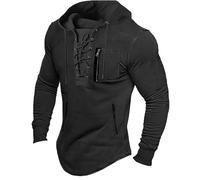Generisch Maglione da uomo con lacci, stile vintage, con cappuccio, camicia tattica, casual, per attività all'aperto, con cappuccio, tinta unita, invernale, calda, a maniche lunghe, con cappuccio