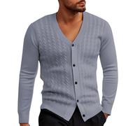 Generisch Maglione da uomo con scollo a V, senza colletto, a maniche lunghe, leggero, leggero, per le mezze stagioni, tinta unita, a maniche lunghe, comodo e morbido, grigio., L