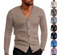 Generisch Maglione da uomo con scollo a V, senza colletto, a maniche lunghe, leggero, per le mezze stagioni, tinta unita, a maniche lunghe, comodo e morbido festival, Blu, 4XL