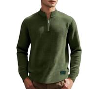 Generisch Maglione da uomo in jacquard, colletto alto a 1/4, con cerniera, vestibilità larga, tinta unita, sportiva, alla moda, per il tempo libero, compatto, traspirante, morbido e leggero, verde
