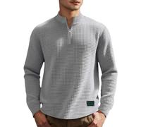 Generisch Maglione da uomo in jacquard, colletto alto a 1/4, con cerniera, vestibilità larga, tinta unita, sportiva, alla moda, per il tempo libero, compatto, traspirante, morbido e leggero, grigio