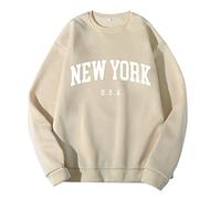 Generisch Maglione da uomo, oversize, con scollo rotondo, Y2K, con stampa posteriore, casual, streetwear, maglietta a maniche lunghe, per l'inverno, per il tempo libero, beige., M