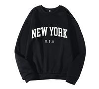 Generisch Maglione da uomo, oversize, con scollo rotondo, Y2K, con stampa posteriore, casual, streetwear, maglietta a maniche lunghe, per l'inverno, per il tempo libero, Nero , L