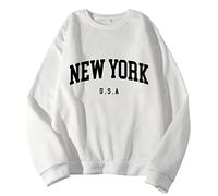 Generisch Maglione da uomo, oversize, con scollo rotondo, Y2K, con stampa posteriore, casual, streetwear, maglietta a maniche lunghe, per l'inverno, per il tempo libero, bianco, M
