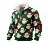 Generisch Maglione da uomo senza stampa, a maniche lunghe, con cerniera a quarto, in morbido pile, design festivo, sportivo, casual, per il tempo libero, attività all'aperto, verde, S